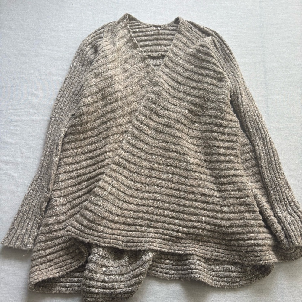 Free People Tan Brown Open Front Wool Blend Cardigan Sweater M | Boho Cozy